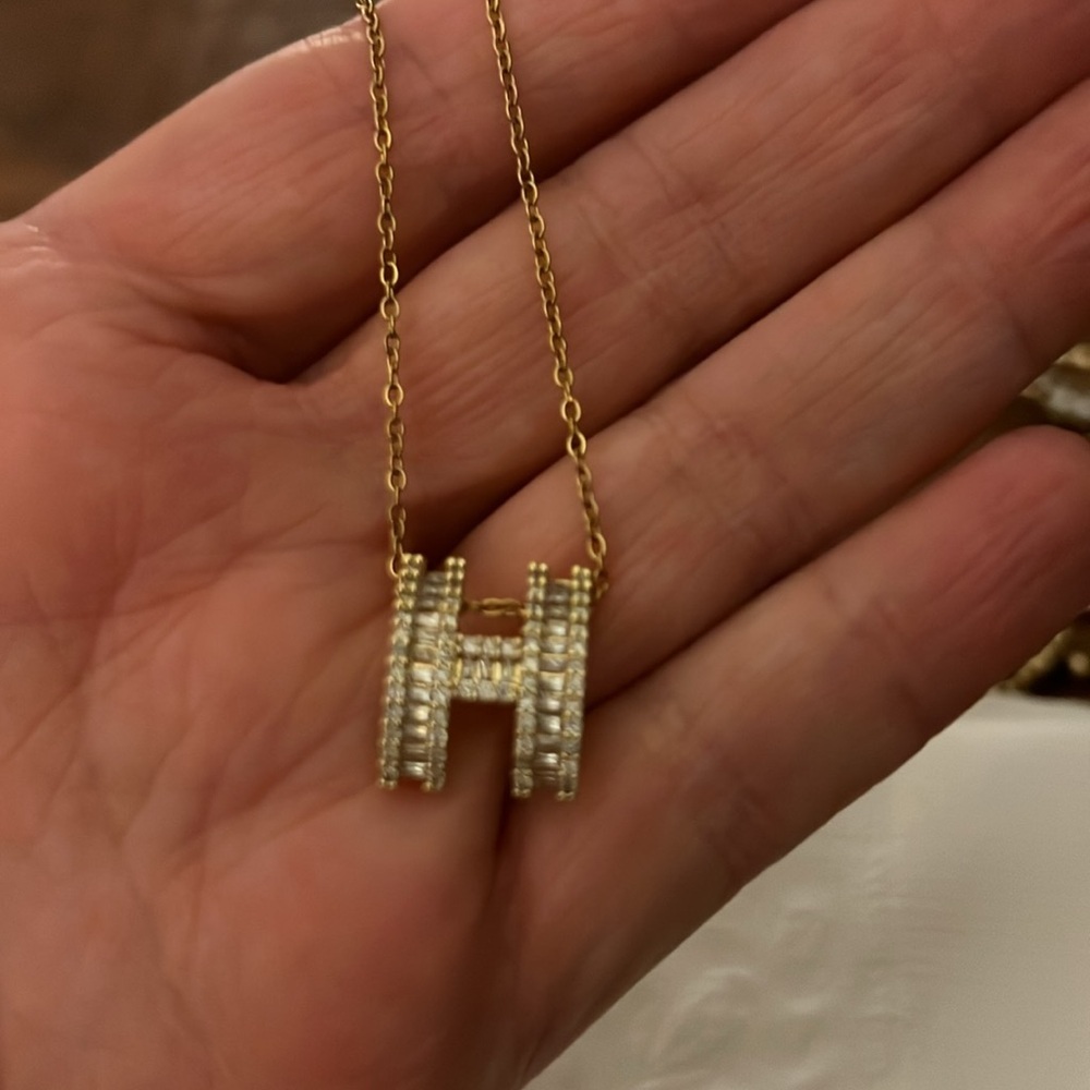 Stainless steel “H” necklace with stones - Picture 2 of 2